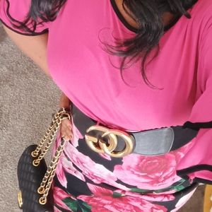 Pink Floral Skirt L Pink with Black Trim Top XL